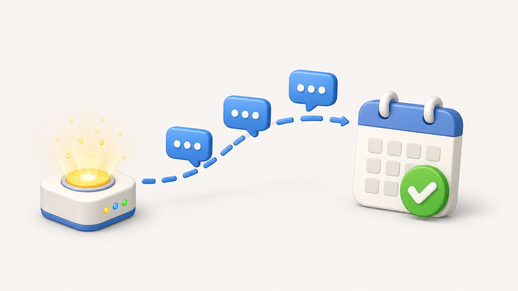 Cartoon illustration of messages becoming a confirmed calendar booking